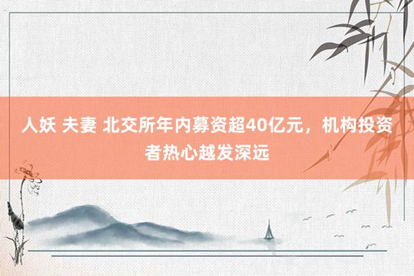 人妖 夫妻 北交所年内募资超40亿元，机构投资者热心越发深远