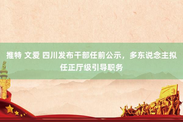 推特 文爱 四川发布干部任前公示，多东说念主拟任正厅级引导职务