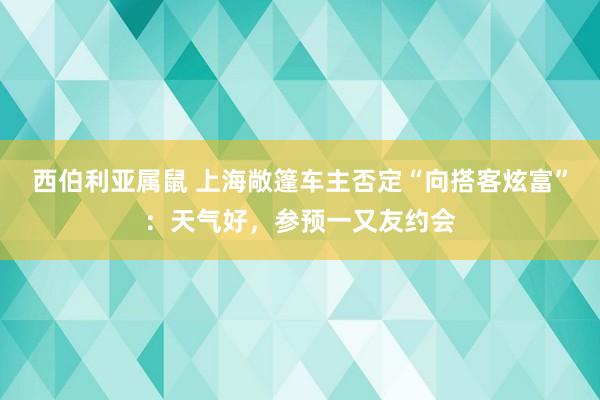 西伯利亚属鼠 上海敞篷车主否定“向搭客炫富”：天气好，参预一又友约会