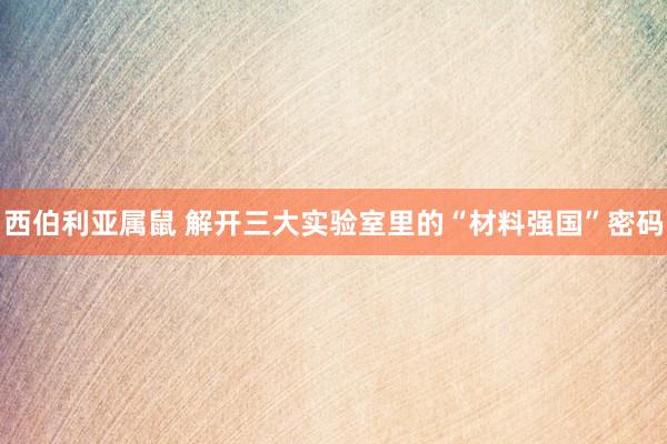 西伯利亚属鼠 解开三大实验室里的“材料强国”密码