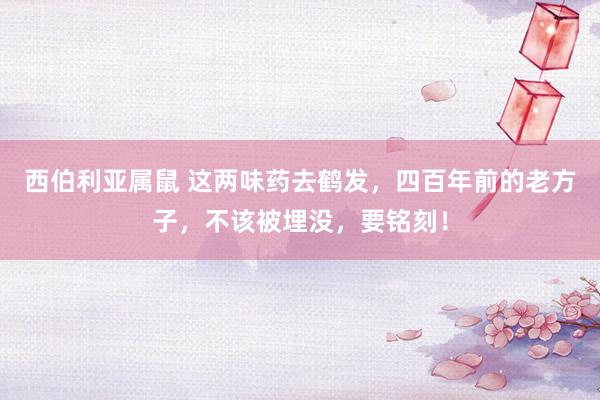 西伯利亚属鼠 这两味药去鹤发，四百年前的老方子，不该被埋没，要铭刻！