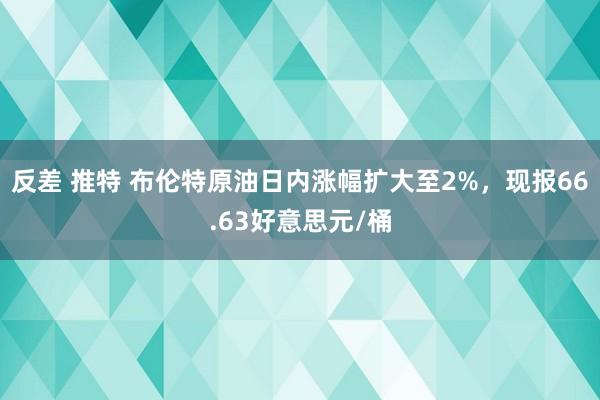 反差 推特 布伦特原油日内涨幅扩大至2%，现报66.63好意思元/桶